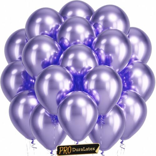 Image of Bezente Pro Duralatex Metallic Purple Extra-Thick Balloons 120 Pack 10 inch | Chrome Light Purple Lavender Lilac Balloons for Wedding Bachelorette Engagement Girl Butterfly Birthday Party Decorations