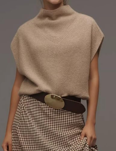 Women Oversized Ribbed Sweater Vest Mock Neck Sleeveless Sweater Pullover Casual Knit Tank Top4