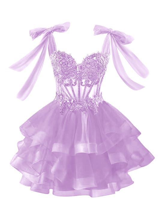 Tiered Tulle Short Homecoming Dresses 2025 for Teens Lace Applique Sweet 16 Prom Dress Formal Cocktail Party Gown
