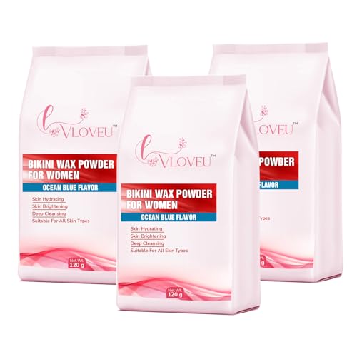 Image of VLOVEU- Bikini Wax Powder for Women - 5 Minutes Painless Herbal Wax Powder for Hair Removal | Easy to Use at Home, No Chemicals - No Irritation, Bikini Wax for Women and Girls (120g) (Ocean-blue, Pack of 3)