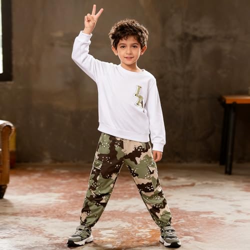 Image of Boy Clothes Plant Camouflage Pants LA Letter Print Top Sweatsuit Fall Boys Outfits Set