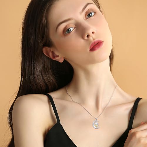 Image of PROESS Animal Birthstone Necklace 925 Sterling Silver Otter /Axolotl /Hippo /Elephant /Dachshund /Monkey /Red Panda Pendant Necklace Animal Birthstone Jewelry Gifts for Women