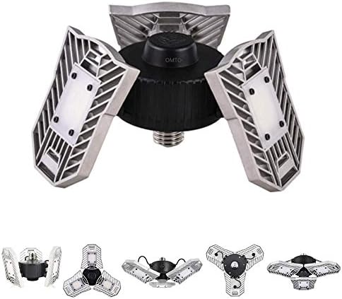 OMTO Deformable Garage Led Light High Intensity Mining Lamps 60W 6000LM Adjustable Ceiling Light Garage, Warehouse,Attic,Workshop,Basement. (6000K White, Silver Ordinary Version)