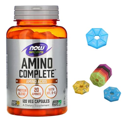 Sports, Amino Complete Compatible With NOW Foods, Amino Acids, 120 Veg Capsules + Bonus Pill Organizer, Pill Case 7 Days