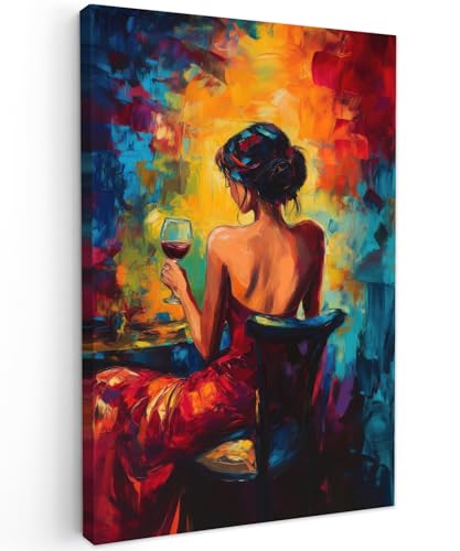MuchoWow© Impression sur Toile Photo Peinture 80x120 cm Tableau Decoration Murale Chambre Salon Maison Deco Cuisine Vin - Femme - Atmosphère - Coloré