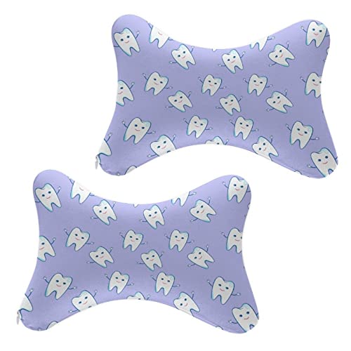 UPUPPIU Almohadas de espuma viscoelástica con forma de hueso de perro con funda extraíble para coche, autobús, camión, conducción, cómodo apoyo para reposacabezas (dientes kawaii, morado)
