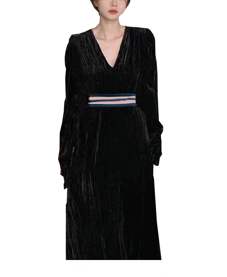 Women's wide belt stretch patchwork knotted with retro dress waist cover3