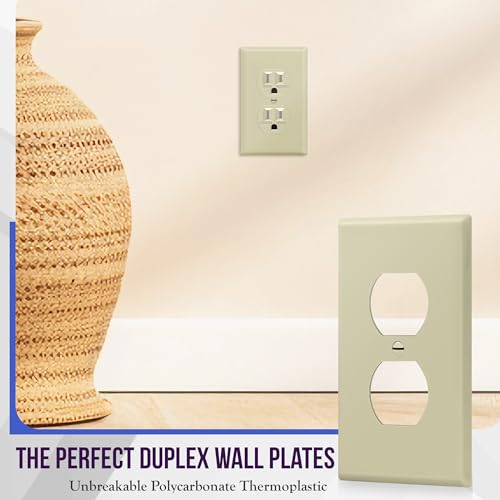 Image of Duplex Wall Plates Kit by Enerlites 8821-I Home Electrical Outlet Cover, 1-Gang Standard Size, Unbreakable Polycarbonate Material, Ivory- 10 Pack Dual Port Replacement Receptacle Faceplates