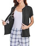 Deyeek Mastectomy Shirts with Drain Pockets Zip up Chemo Port Access Tops for Women Post Shoulders Surgery Must Have