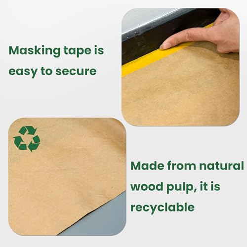 Image of Voomey Pre-Taped Masking Paper for Painting - 7 inch x 82 feet Tape and Drape Painters Paper, Paint Adhesive Protective Roll for Covering Skirting, Frames, Cars and DIY Projects