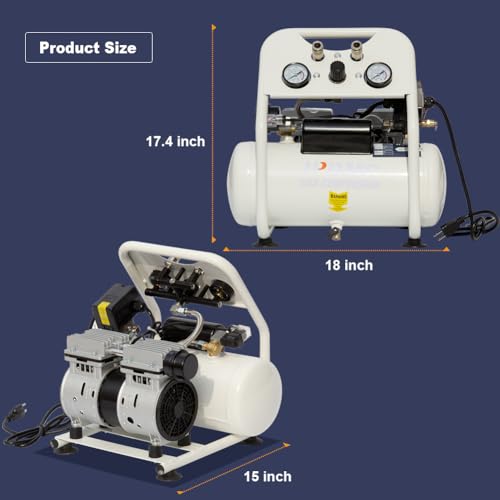 Image of Portable Hot Dog Air Compressor,0.8HP 2.5 Gallon 1.73CFM@90PSI Oil Free Compressor,62 dB Ultra Quiet w /Operation Panel Compressor for Home, Garage, Workshop