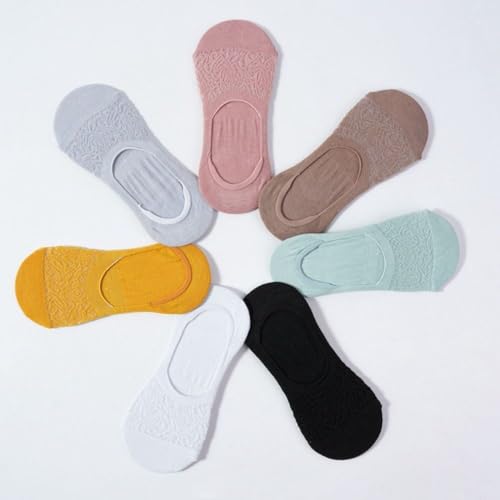 Silicone Simple Lace Socks Hollow Breathable Crew Socks Women Socks Mesh Socks Invisible Boat Socks(Black)