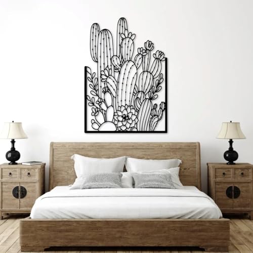 Art Mural Cactus Métal Peinture Abstraite Vintage Fer pour Salon et Bureau Chic