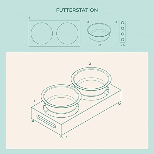 LAUBLUST Futterstation mit Name Personalisiert - Bambus, 2 Edelstahl Fressnäpfe Katze | M - 31x15x6cm, 2 x 0,35l, Natur