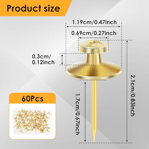 Image of Double Headed Picture Hanging Nails, 60 Pack Small Head Hanging Nails, Picture Photo Hanging Hook Pins Decorative Nail Hook Hangers for Home Office School (Gold)