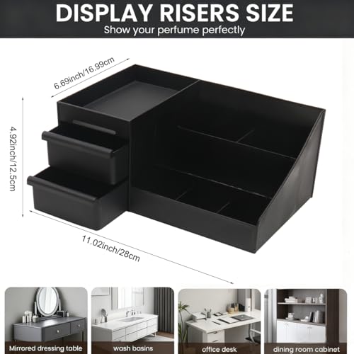 Black Cologne Organizer for Men,Large Perfume Stand Holder with Drawers,Cologne Stand,Shelves for Perfumes,Organizador de Perfumes,Dresser Organizer Countertop for Mens Bathroom & Bedroom Storage by Stantam - Image 2