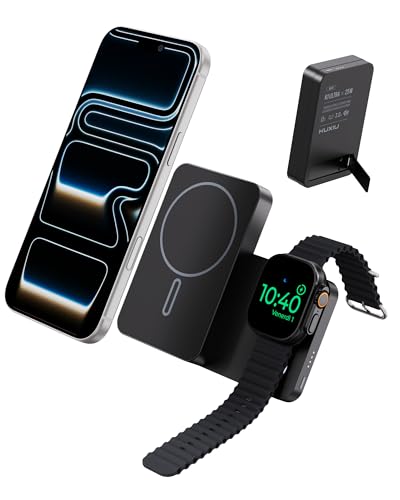 KU XIU K1ULTRA Qi2.2 25W Magnetico Caricatore Wireless, 10000mAh Power Bank, 3 in 1 Pieghevole Caricatore Portatile Ricarica Rapida, USB-C Ricarica per iPhone 17/16, per iWatch, per Airpods