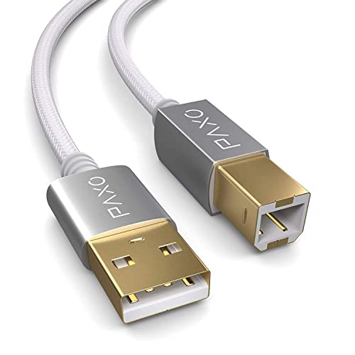 Cable Usb Impresora 5m Cable de Nylon para la Impresora USB, Blanco, Enchufe USB A a USB B, Cable de Carga, Cable de Datos, Enchufe Dorado