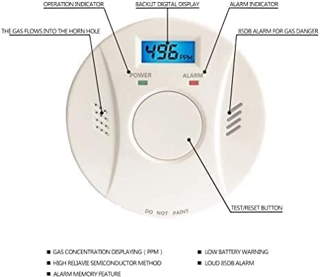 Miniatura 4 de Paquete de 2 detectores de humo y detector de monóxido de carbono, detector de CO2, funciona con batería con botón de pruebareinicio