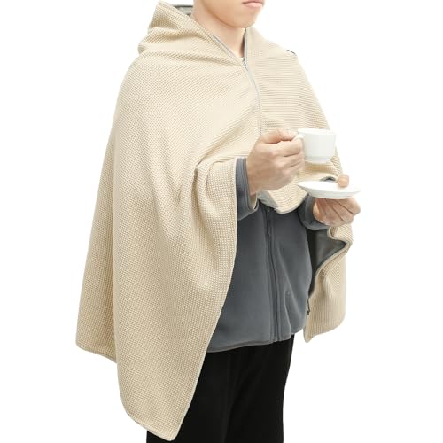 Portable Heated Shawl, Needle Cotton Electric Heated Blanket Shawl, 3 Temperature Heated Warming Blanket, Soft Zipper Thermal Shawl, Insulated Wrap Heated Shawl Suitable for Home