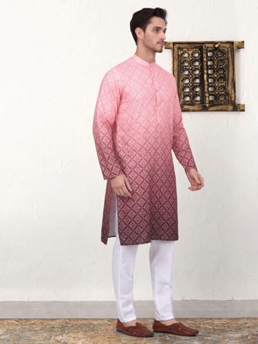 Image of Jompers Thread Work & Sequin Embellished Printed Kurta Set for Men Cotton Blend