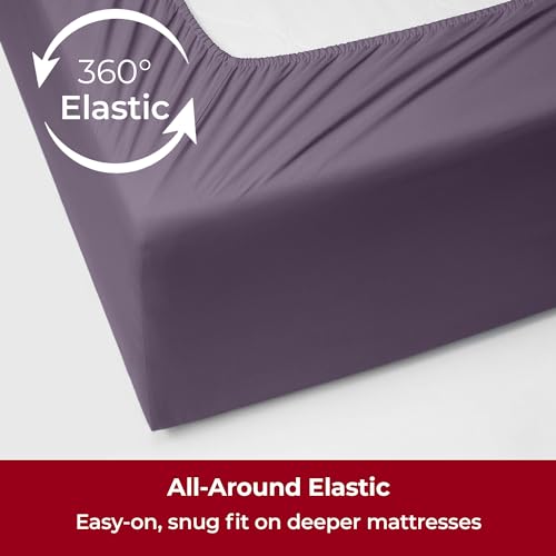 Image of Mellanni Extra Deep King Sheets - 4 PC Iconic Collection Bedding | Hotel Luxury, Ultra Soft, Cooling Bed Sheets - Wrinkle, Fade, Stain Resistant (King, Purple)