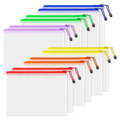 Image of SUNEE Plastic Mesh Zipper Pouch 11x15 in (6 Colors, 12 Packs),Extra Large Water-Resistant Zip Bag for School Office Supplies, Puzzles & Games Organizing Storage