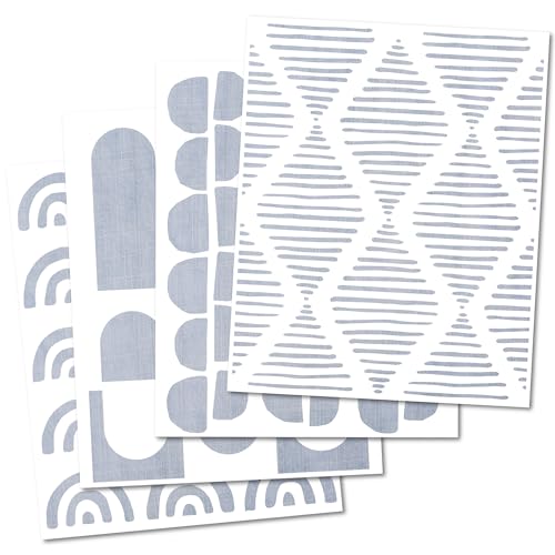 SHYJSHYJ 14 Inch (4 Pack) Abstract Geometric Wall Stencils for Painting Large Pattern on Wall, Wood, Canvas, Concrete Stencils for Patio, Reusable Template for Boho Painting Accent Wall Décor