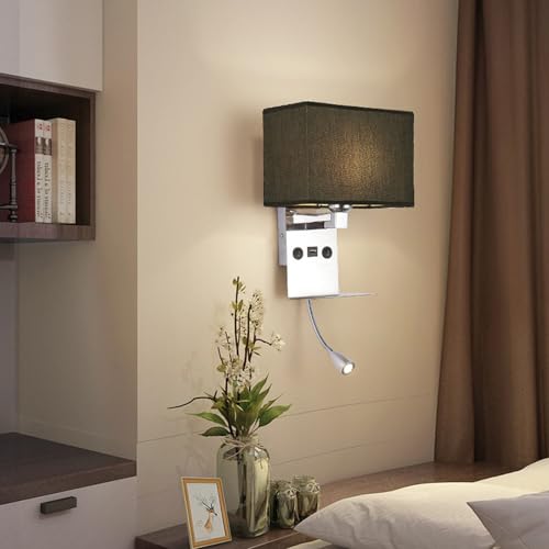 Apliques de pared con foco giratorio 360 y USB para lectura nocturna