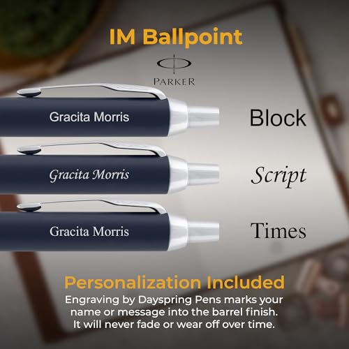 Image of Parker IM Engraved Ballpoint Pen, Matte Blue with Chrome Trim, Blue Ink, Personalized Gift for Graduation, Career Advancement, Birthdays, New Job, Parker Gift Box Included