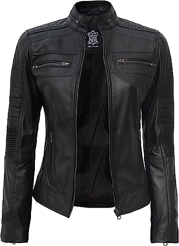 Decrum Leather Jacket's Womens - Black Leather Jacket | [1313723] Black Cafe Racer, M #TOP5