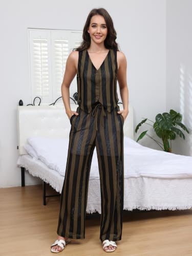 Anetyflying Women's 2 Piece Pants Sets Striped Outfits Vacation Beach Set - image 6