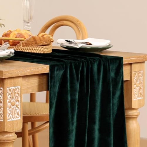 Image of MLMC Velvet Table Runner 10ft Luxury Velvet Fabric Elegant Table Decorations 20x120 Inches for Wedding Anniversary Romantic Dinner Holiday Kitchen and Dining Table Decor, 2 Pack, Emerald Green