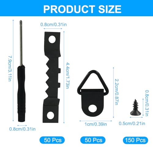 Image of Hordion Picture Hanging Kit, 50 Pcs Sawtooth Picture Hangers, 50pcs Triangle D-Ring Hangers, 150pcs Screws and 1 Pcs Screwdriver for Hanging Canvas Paintings Photos Frames Artworks Crafts