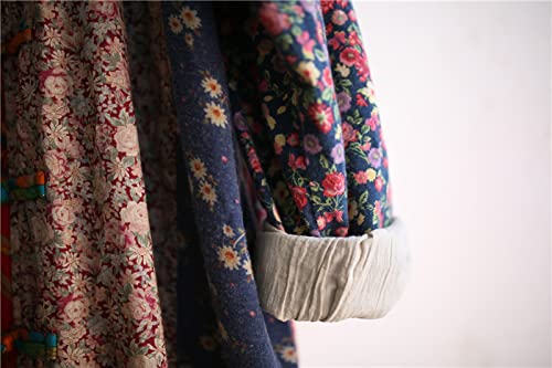 Nfym Women's Trench Coat Long Cotton Linen Floral Print Jacket Cottagecore Clothing Patchwork Outwear Each Piece Unique (Vintage, Xl) #TOP7