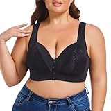 Women's Front Fastening Lace Bras Push Up Plus Size MinimiserBra Soft Support Full Coverage Everyday Sexy Bra Wireless Wide Straps Bra V Neck Non Wired Seamless Bras Front Button Large Size (48F) - Image 4