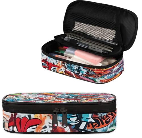 Image of Abstract Graffiti Big Capacity Pencil Case Pencil Pouch with Zipper, Pen Marker Stationery Bag Art Supply Storage Organizer Box Portable Stationery Storage Bag Pen Holder for Boys Girls