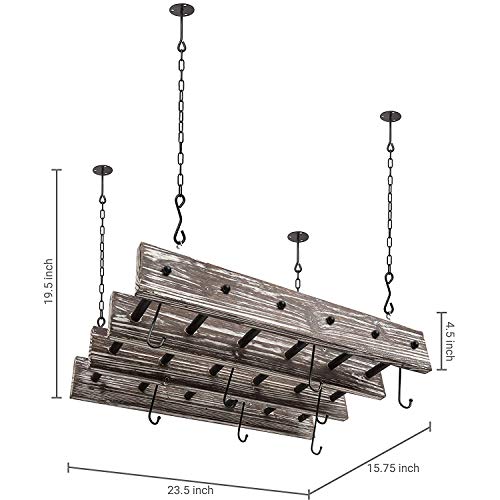 Mygift Ceiling-Mounted Pot And Pan Holder, Torched Wood And Metal Piping Hanging Storage Rack With 8 Hooks #TOP4