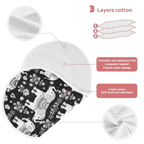 2 Pack Muslin Burp Cloths Elephants Boho Black Cotton Baby Burp Cloths Ultra Absorbent Soft Burping Cloth Washcloths for Newborn Boys Girls, Large 22" x 11"3