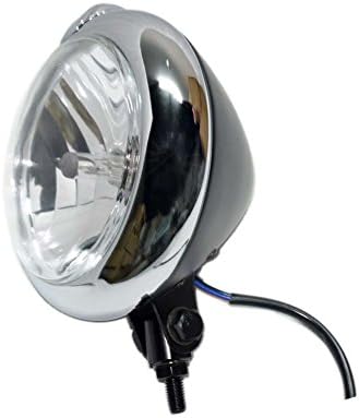 7" Chrome Motorcycle Black Bottom Mount Retro Vintage Headlight Bobber Bike For Aprilia BMW Ducati Harley Honda Kawasaki Suzuki Yamaha(Black Chrome Ring)