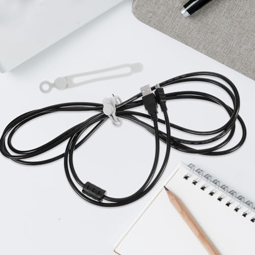 10 Piezas de Organizadores de Cables de Silicona para Cables de Datos y Auriculares, Juego Reutilizable en Color Gris miniatura 3