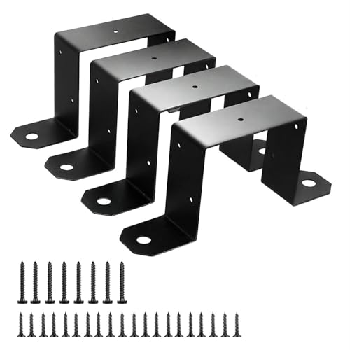 Image of 89 x 89mm Fence Post Brackets,4 Pcs U Shaped Connector Bracket, Heavy Duty Fence Panel Bracket with Screws Fence Post Clips for Balcony Stairs Railing