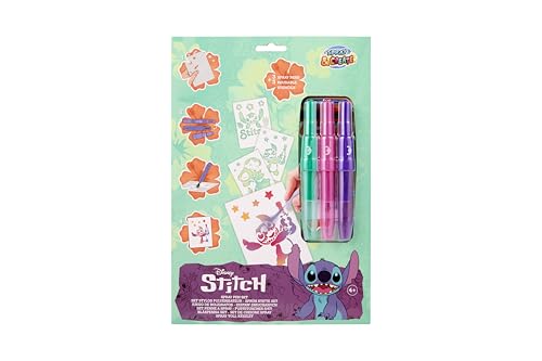 Disney Stitch ST23363V1 - Kit de pintura para niños, 3 bolígrafos pálidos y plantillas reutilizables, kit de dibujo creativo para niñas y niños