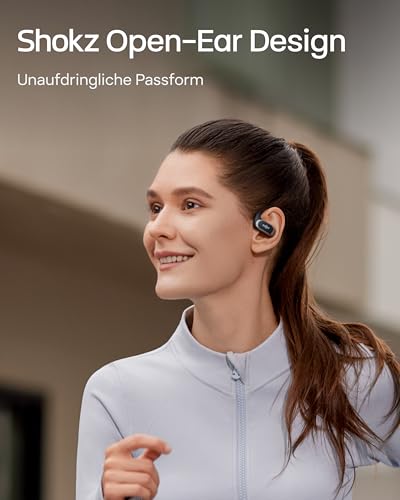 SHOKZ OpenFit Air Open-Ear-Kopfhörer, True Wireless Bluetooth-Ohrhörer mit Mikrofon, Ohrhörer mit Air-Ohrbügel, Schnellaufladung, 28h Wiedergabe, wasserdicht IP54 fürs Training, Tragetasche, Schwarz – Bild 4
