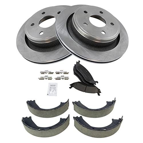 Image of TRQ Rear Brake Pad and Rotor Set Ceramic Parking Shoe Compatible with 2003-2004 Dodge Ram 1500