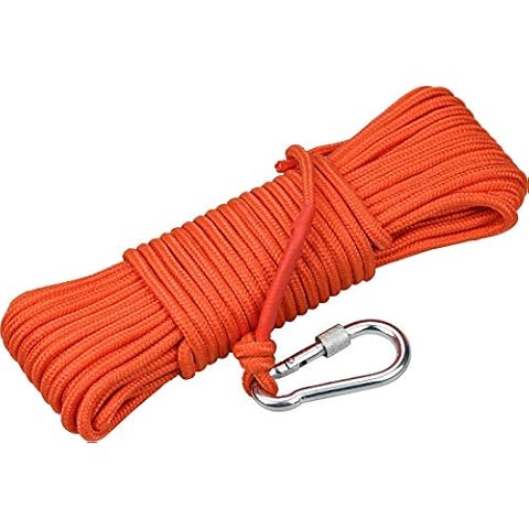 6 MM Nylon Floating Rope, 20m/ 66ft Kayak Rope with D-ring Lock for Hanging Bundling - Bearing Weight: 100KG, Orange Cover