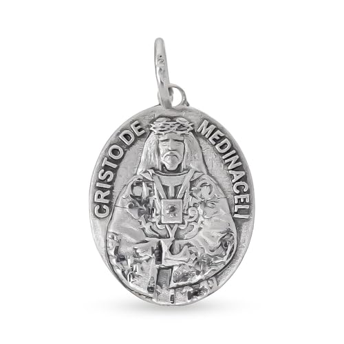 Medalla Cristo de Medinaceli de plata ley 925m de 17mm colgante ovalado tallado para cuello