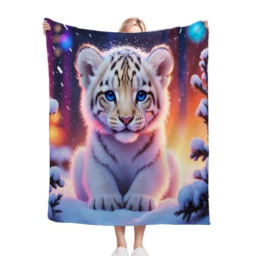 Couverture 220x240 cm polaire imprimé tigre grand confort lit King Size