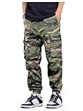 OYOANGLE Men's Camo Print Drawstring Elastic Waist Jogger Pants FLA Pocket Cargo Pants Army Green Large