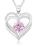 THECEROS Graduation Gifts for Her Necklaces for Women, Sterling Silver Birthstone Heart Necklace Jew